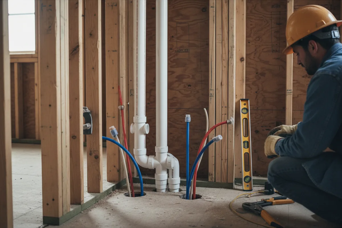 Drain and supply rough-in during Garbage Disposal Repair in Moonachie